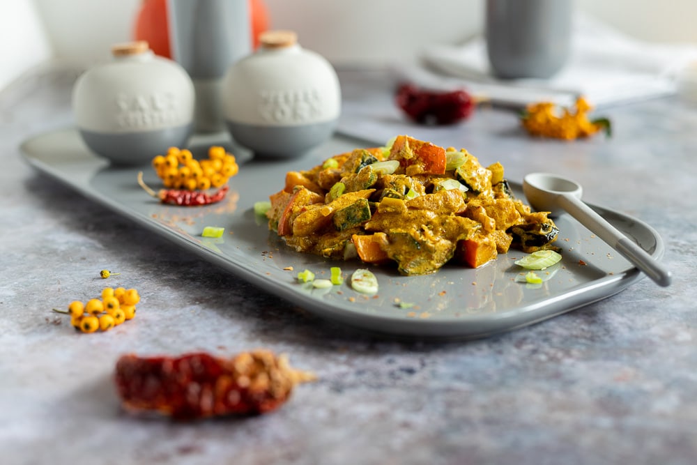 Schnelles Kürbis Zucchini Curry indischer Art