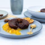 Low carb Schokoküchlein mit flüssigem Kern und Mandarinen Kompott (zuckerfrei)
